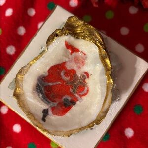 Handmade Santa Claus painted on oyster shell mounted on frame size 4 x 4 unique